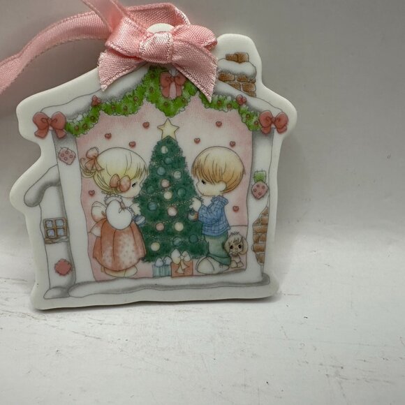 Precious Moments 1993 Our First Christmas Together Figurine Ornament Pink Ribbon - Picture 2 of 3